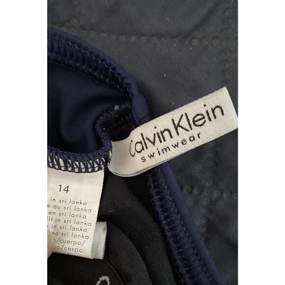 Calvin Klein Ruched One Piece Swimsuit Tummy Control Shaping Square Neck Size 14 - Picture 6 of 6